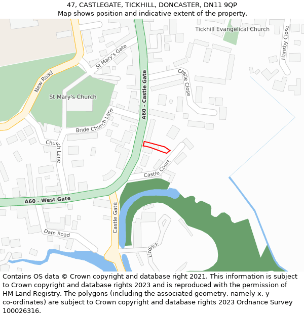 47, CASTLEGATE, TICKHILL, DONCASTER, DN11 9QP: Location map and indicative extent of plot