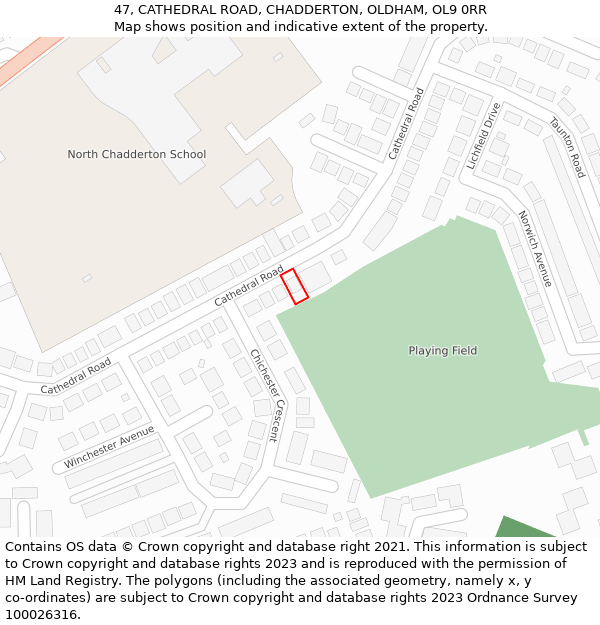 47, CATHEDRAL ROAD, CHADDERTON, OLDHAM, OL9 0RR: Location map and indicative extent of plot