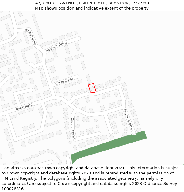 47, CAUDLE AVENUE, LAKENHEATH, BRANDON, IP27 9AU: Location map and indicative extent of plot