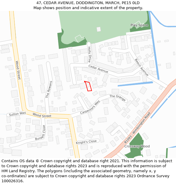 47, CEDAR AVENUE, DODDINGTON, MARCH, PE15 0LD: Location map and indicative extent of plot