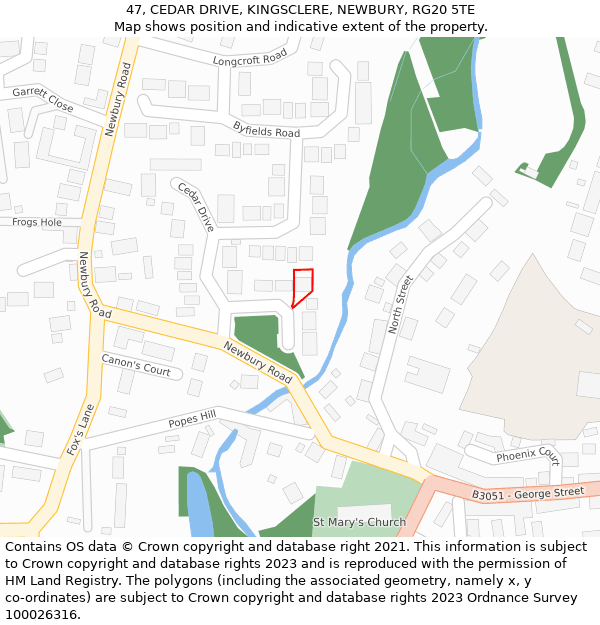 47, CEDAR DRIVE, KINGSCLERE, NEWBURY, RG20 5TE: Location map and indicative extent of plot