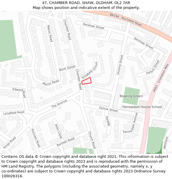47, CHAMBER ROAD, SHAW, OLDHAM, OL2 7AR: Location map and indicative extent of plot