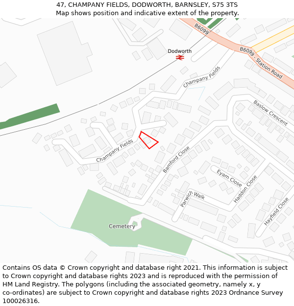 47, CHAMPANY FIELDS, DODWORTH, BARNSLEY, S75 3TS: Location map and indicative extent of plot