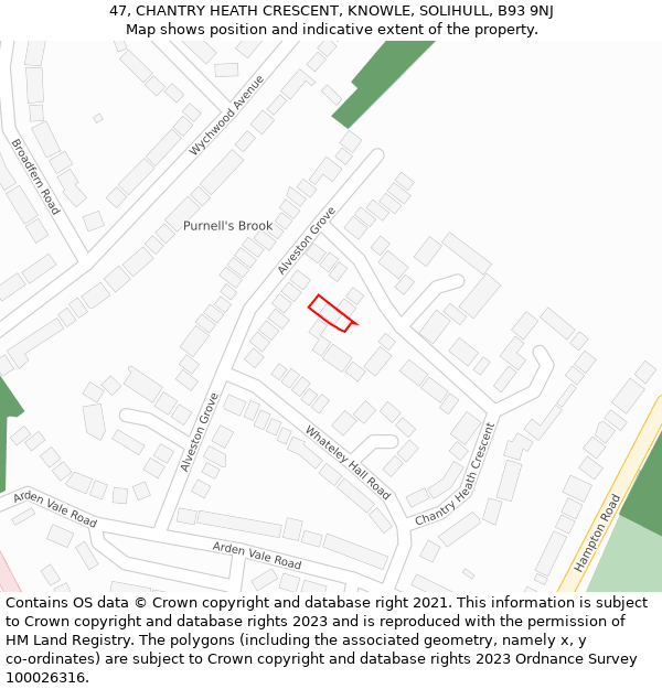 47, CHANTRY HEATH CRESCENT, KNOWLE, SOLIHULL, B93 9NJ: Location map and indicative extent of plot