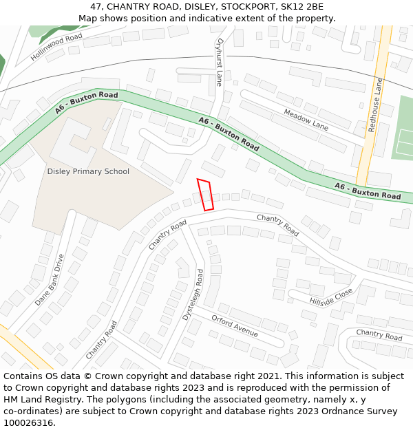 47, CHANTRY ROAD, DISLEY, STOCKPORT, SK12 2BE: Location map and indicative extent of plot