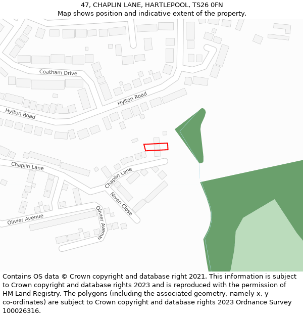 47, CHAPLIN LANE, HARTLEPOOL, TS26 0FN: Location map and indicative extent of plot