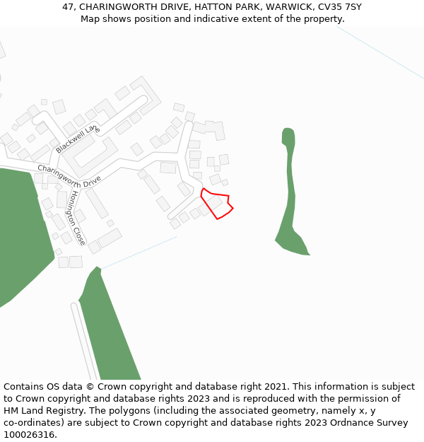 47, CHARINGWORTH DRIVE, HATTON PARK, WARWICK, CV35 7SY: Location map and indicative extent of plot