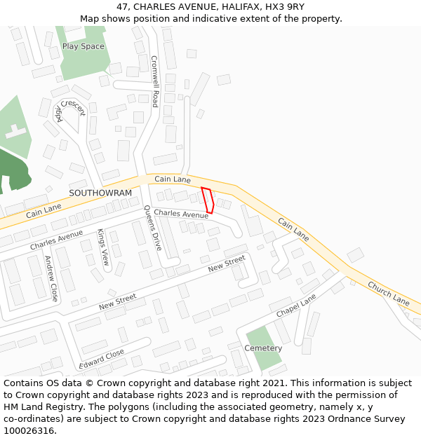 47, CHARLES AVENUE, HALIFAX, HX3 9RY: Location map and indicative extent of plot