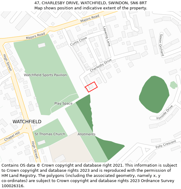 47, CHARLESBY DRIVE, WATCHFIELD, SWINDON, SN6 8RT: Location map and indicative extent of plot