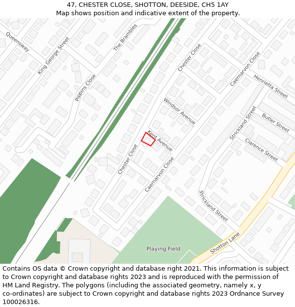 47, CHESTER CLOSE, SHOTTON, DEESIDE, CH5 1AY: Location map and indicative extent of plot