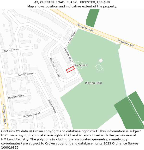 47, CHESTER ROAD, BLABY, LEICESTER, LE8 4HB: Location map and indicative extent of plot