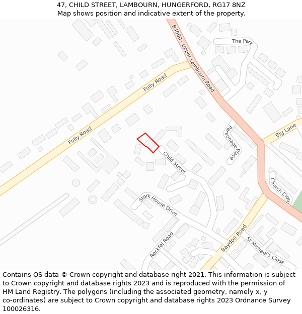 47, CHILD STREET, LAMBOURN, HUNGERFORD, RG17 8NZ: Location map and indicative extent of plot