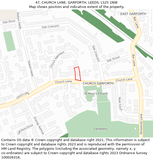 47, CHURCH LANE, GARFORTH, LEEDS, LS25 1NW: Location map and indicative extent of plot