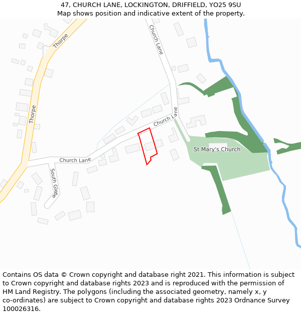 47, CHURCH LANE, LOCKINGTON, DRIFFIELD, YO25 9SU: Location map and indicative extent of plot