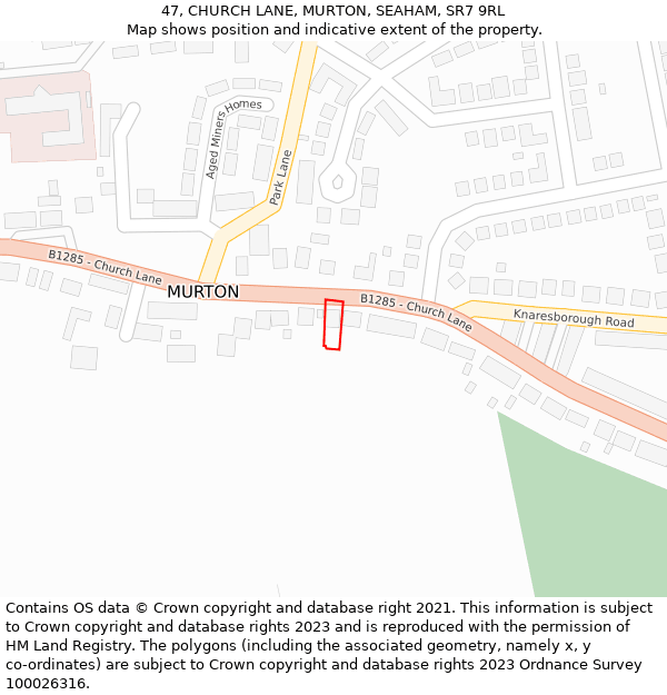 47, CHURCH LANE, MURTON, SEAHAM, SR7 9RL: Location map and indicative extent of plot