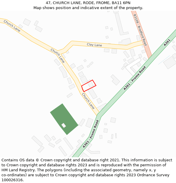 47, CHURCH LANE, RODE, FROME, BA11 6PN: Location map and indicative extent of plot