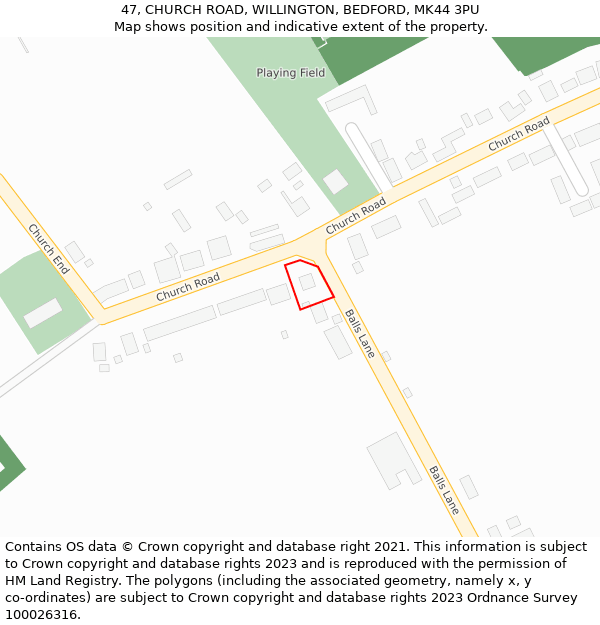 47, CHURCH ROAD, WILLINGTON, BEDFORD, MK44 3PU: Location map and indicative extent of plot