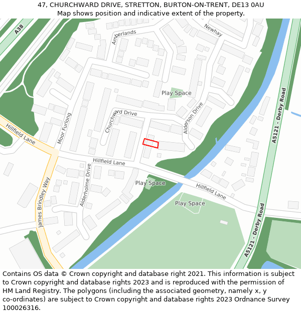 47, CHURCHWARD DRIVE, STRETTON, BURTON-ON-TRENT, DE13 0AU: Location map and indicative extent of plot