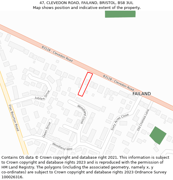 47, CLEVEDON ROAD, FAILAND, BRISTOL, BS8 3UL: Location map and indicative extent of plot