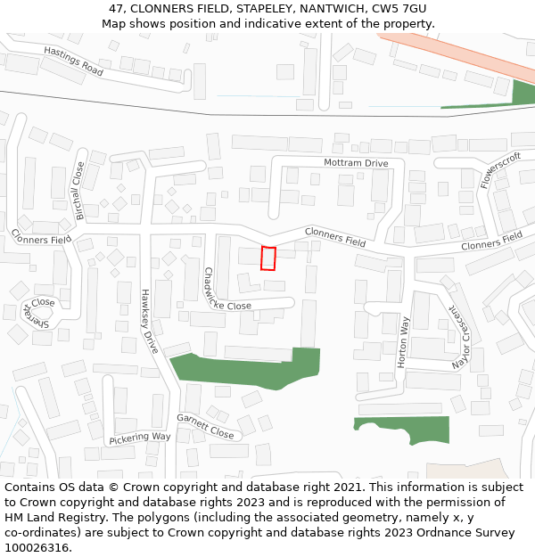 47, CLONNERS FIELD, STAPELEY, NANTWICH, CW5 7GU: Location map and indicative extent of plot