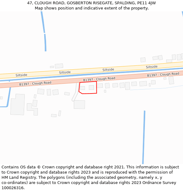47, CLOUGH ROAD, GOSBERTON RISEGATE, SPALDING, PE11 4JW: Location map and indicative extent of plot