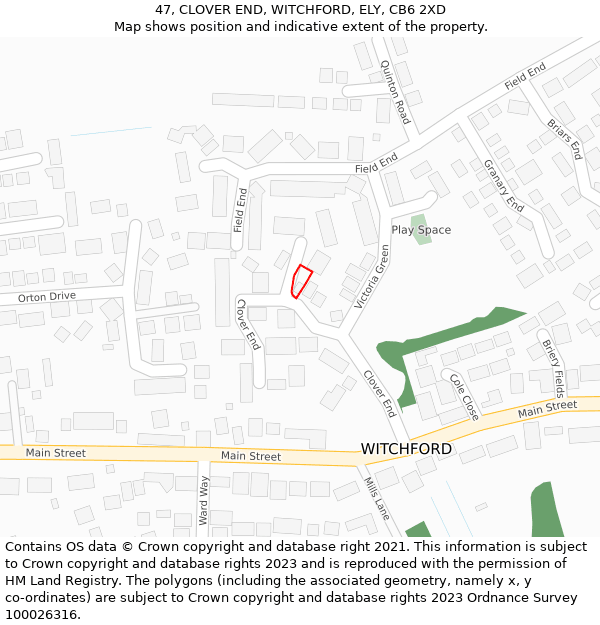 47, CLOVER END, WITCHFORD, ELY, CB6 2XD: Location map and indicative extent of plot