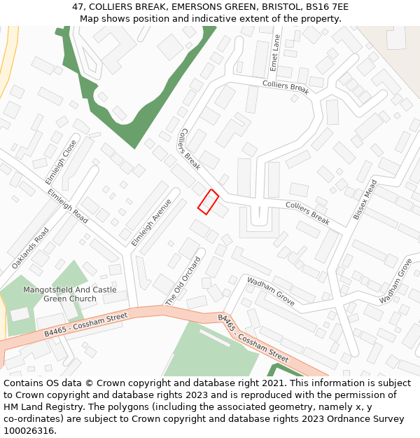 47, COLLIERS BREAK, EMERSONS GREEN, BRISTOL, BS16 7EE: Location map and indicative extent of plot