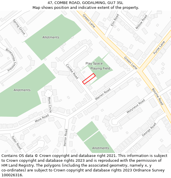 47, COMBE ROAD, GODALMING, GU7 3SL: Location map and indicative extent of plot