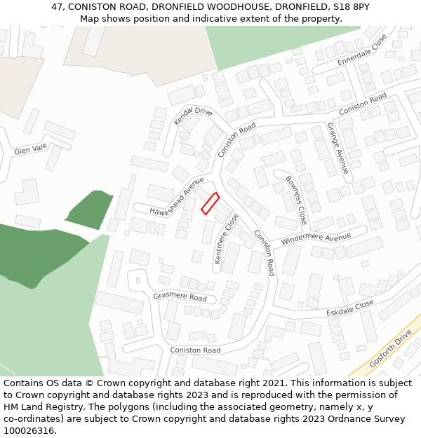 47, CONISTON ROAD, DRONFIELD WOODHOUSE, DRONFIELD, S18 8PY: Location map and indicative extent of plot