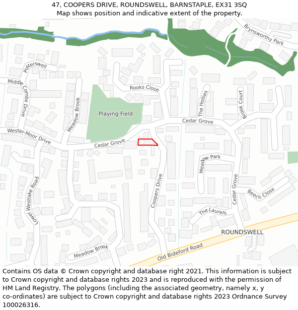 47, COOPERS DRIVE, ROUNDSWELL, BARNSTAPLE, EX31 3SQ: Location map and indicative extent of plot