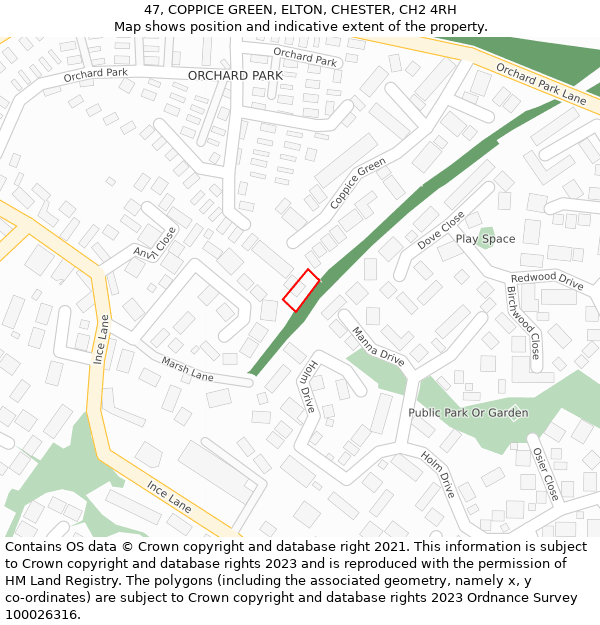 47, COPPICE GREEN, ELTON, CHESTER, CH2 4RH: Location map and indicative extent of plot