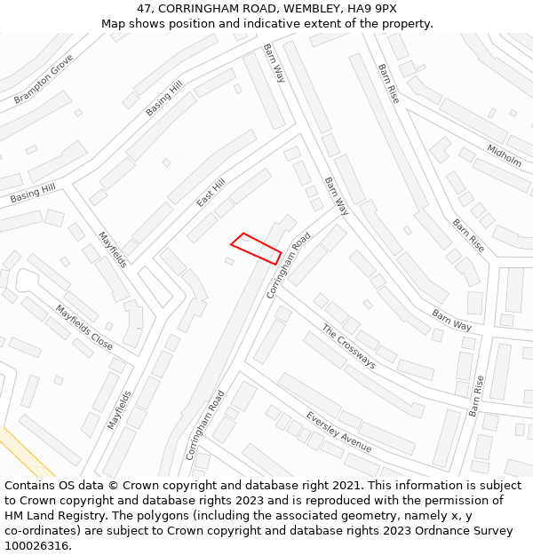 47, CORRINGHAM ROAD, WEMBLEY, HA9 9PX: Location map and indicative extent of plot