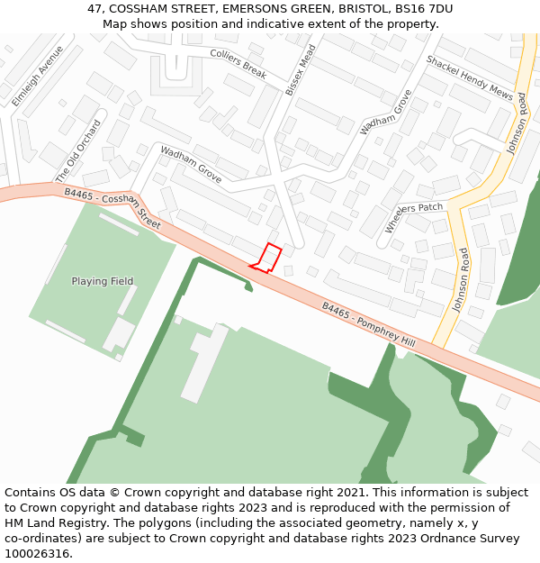 47, COSSHAM STREET, EMERSONS GREEN, BRISTOL, BS16 7DU: Location map and indicative extent of plot