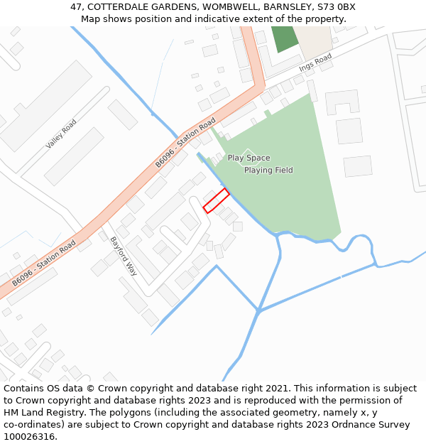 47, COTTERDALE GARDENS, WOMBWELL, BARNSLEY, S73 0BX: Location map and indicative extent of plot