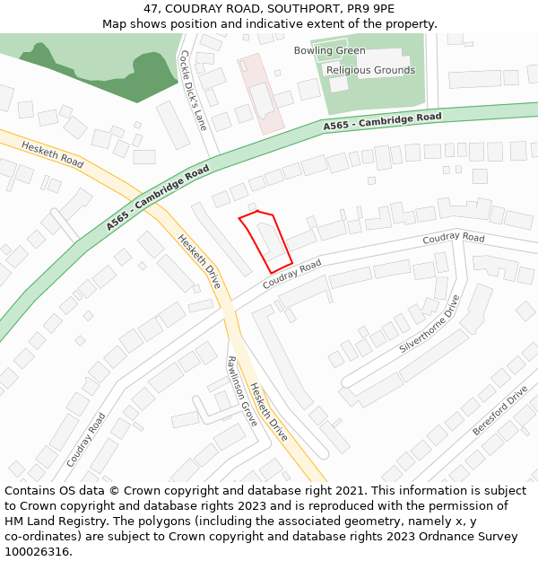 47, COUDRAY ROAD, SOUTHPORT, PR9 9PE: Location map and indicative extent of plot