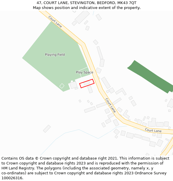 47, COURT LANE, STEVINGTON, BEDFORD, MK43 7QT: Location map and indicative extent of plot