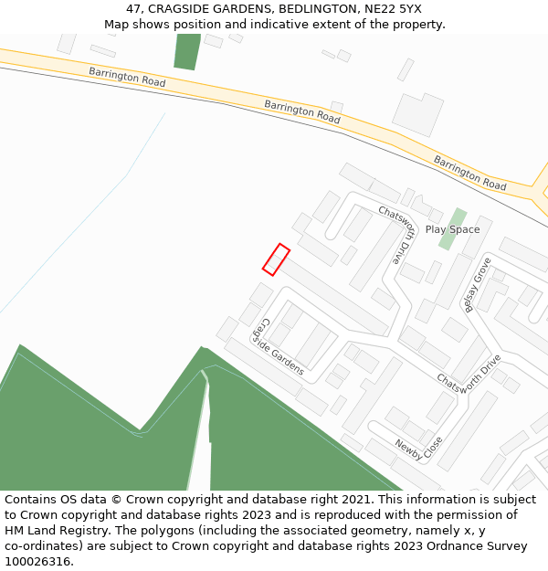 47, CRAGSIDE GARDENS, BEDLINGTON, NE22 5YX: Location map and indicative extent of plot