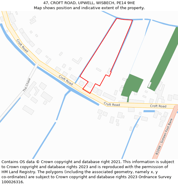 47, CROFT ROAD, UPWELL, WISBECH, PE14 9HE: Location map and indicative extent of plot