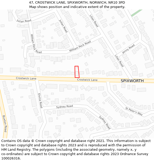 47, CROSTWICK LANE, SPIXWORTH, NORWICH, NR10 3PD: Location map and indicative extent of plot