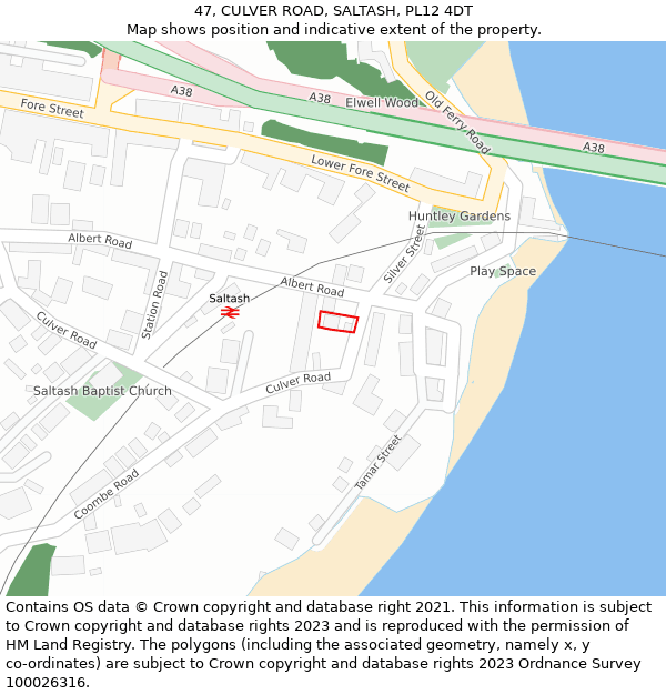 47, CULVER ROAD, SALTASH, PL12 4DT: Location map and indicative extent of plot