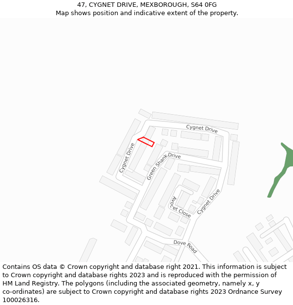 47, CYGNET DRIVE, MEXBOROUGH, S64 0FG: Location map and indicative extent of plot