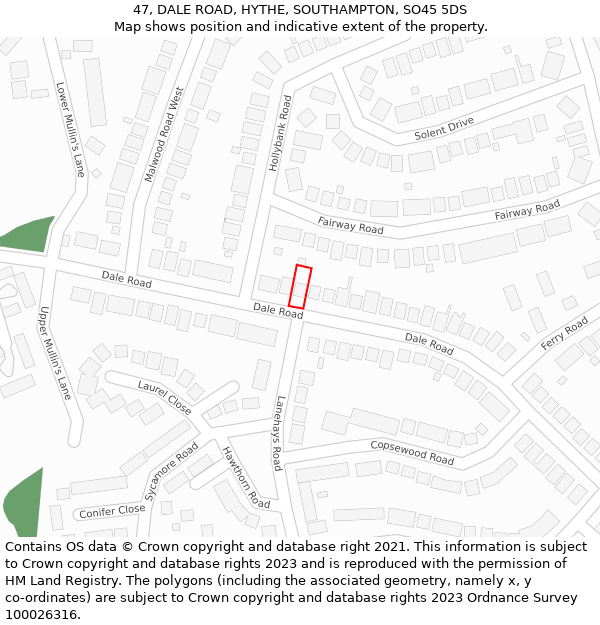 47, DALE ROAD, HYTHE, SOUTHAMPTON, SO45 5DS: Location map and indicative extent of plot