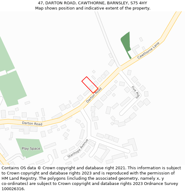 47, DARTON ROAD, CAWTHORNE, BARNSLEY, S75 4HY: Location map and indicative extent of plot