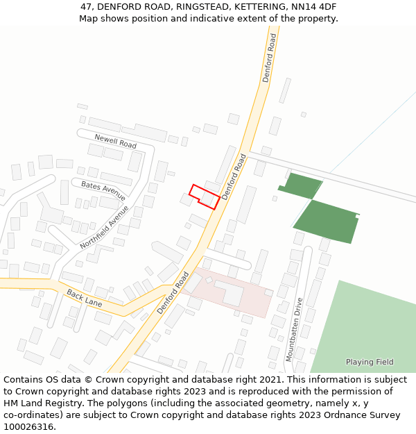 47, DENFORD ROAD, RINGSTEAD, KETTERING, NN14 4DF: Location map and indicative extent of plot
