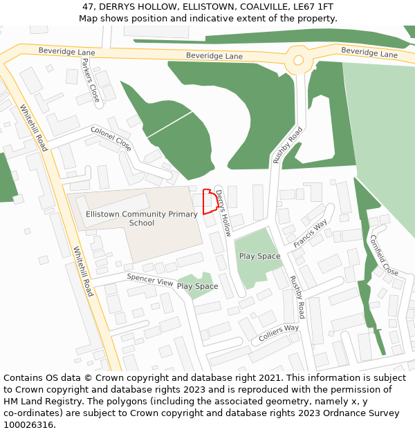 47, DERRYS HOLLOW, ELLISTOWN, COALVILLE, LE67 1FT: Location map and indicative extent of plot