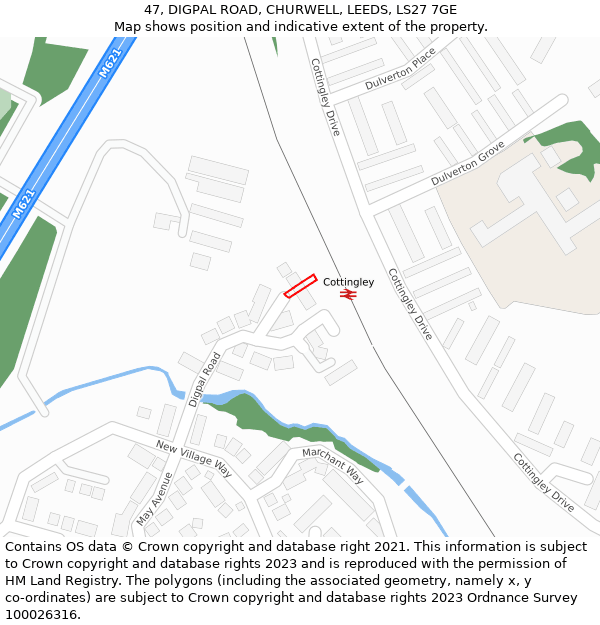 47, DIGPAL ROAD, CHURWELL, LEEDS, LS27 7GE: Location map and indicative extent of plot