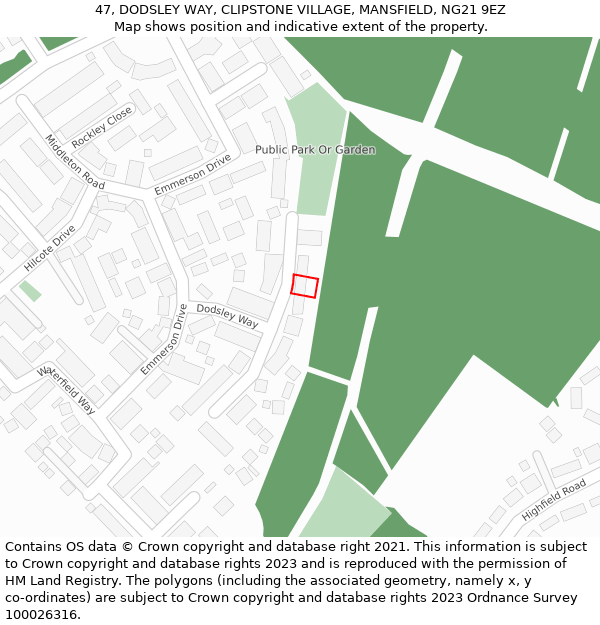 47, DODSLEY WAY, CLIPSTONE VILLAGE, MANSFIELD, NG21 9EZ: Location map and indicative extent of plot