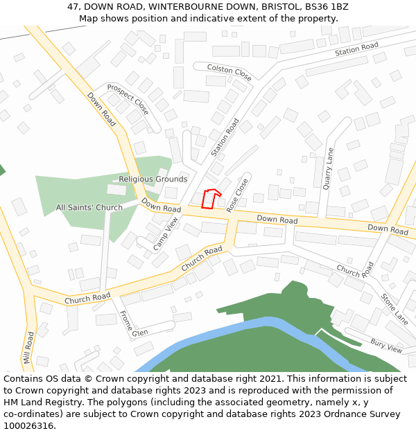 47, DOWN ROAD, WINTERBOURNE DOWN, BRISTOL, BS36 1BZ: Location map and indicative extent of plot