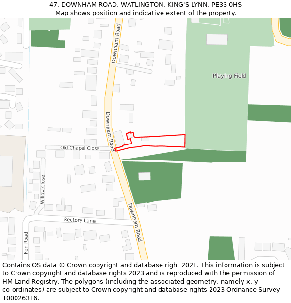 47, DOWNHAM ROAD, WATLINGTON, KING'S LYNN, PE33 0HS: Location map and indicative extent of plot