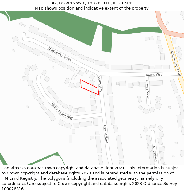 47, DOWNS WAY, TADWORTH, KT20 5DP: Location map and indicative extent of plot